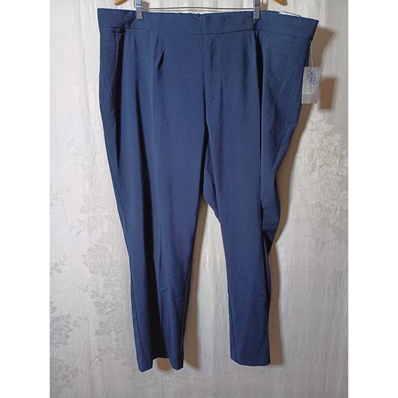 Catherines Pants 26W Navy Blue NEW Right Fit Curvy Elastic Waist Wide Leg - Picture 1 of 15